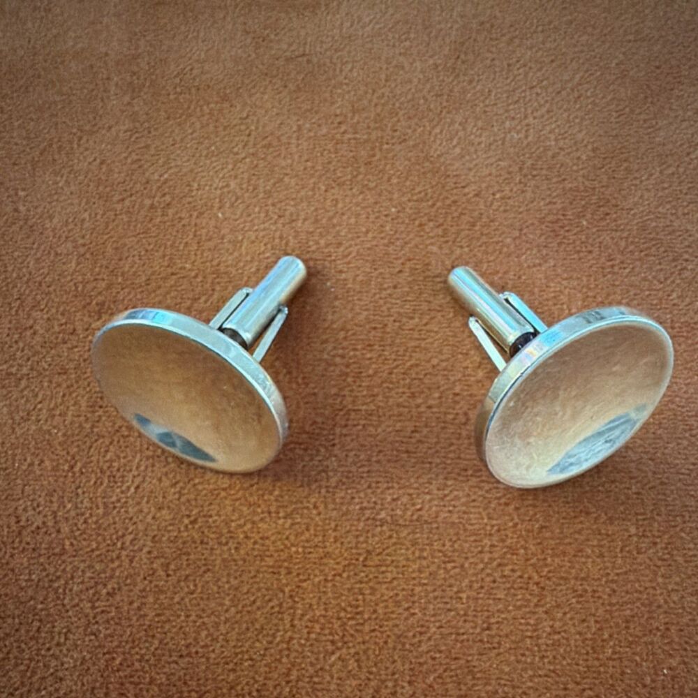 Krementz Silver Gold Metal Round Bullet Back Men's Cufflinks Signed